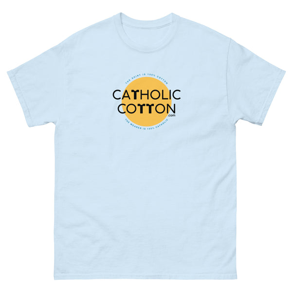 Catholic Cotton Logo with The Shirt is 100% Cotton, The Wearer is 100% Catholic